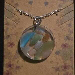 Sea Glass Pendant Necklace in Blue & Green - Unbranded